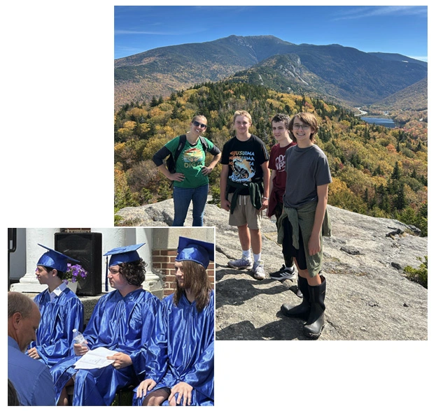 Parker Academy students hiking and graduation